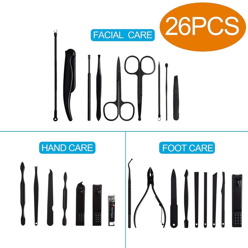 ONEHERE 26 PCS Nail Clippers, Premium Manicure Set, Professional Grooming Gift Kit, Pedicure Kit, Facial, Hand, Foot, Cuticle Nail Care Tools, Fingernail Clippers with Luxurious Portable Travel Case - Image 2